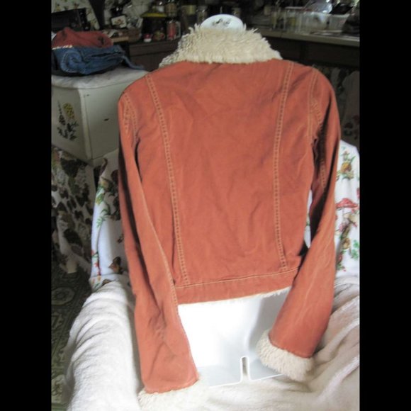 TwillTwentyTwo Fur Trim Rust Orange Button Jacket - Picture 5 of 12